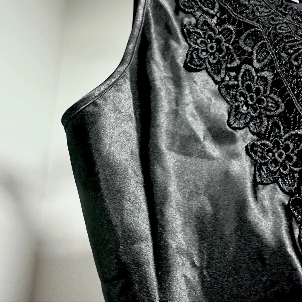 Vintage 90s Black Floral Lace Camisole Women’s Size Medium Party Whimsigoth EUC - Picture 6 of 16